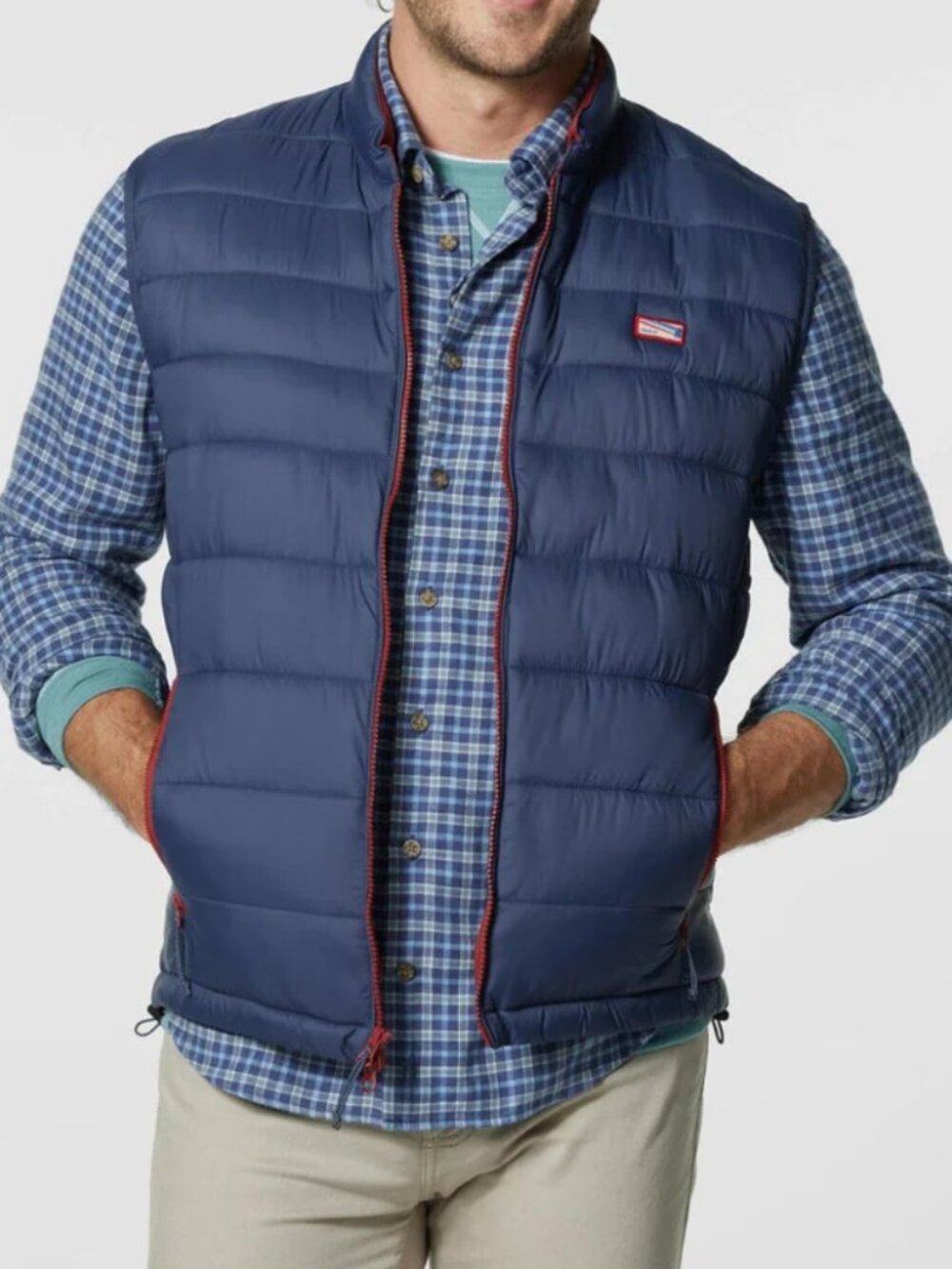 johnnie-O Hudson Navy Orange Quilted Puffer Vest M Zip Pockets Corporate Sporty